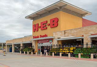 SAN ANTONIO, TEXAS - NOVEMBER 9, 2018 - Entrance of the HEB Supermarket store. H-E-B is an American privately held supermarket