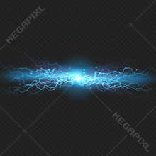 Lightning flash discharge of electricity on transparent background. Blue electrical visual effect. EPS 10