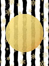 Chic and luxury Christmas postcard with gold glitter foil greeting card. Black stripes, snowflakes, golden glittering