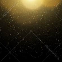 Abstract gold sparkle shine light confetti bokeh on glittering black background. Luxury shimmer texture template. EPS 10