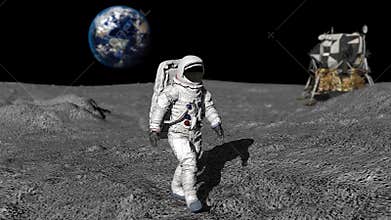 Astronaut walking on the moon. CG Animation.