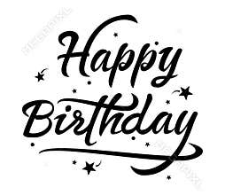 Vector black and white happy birthday text