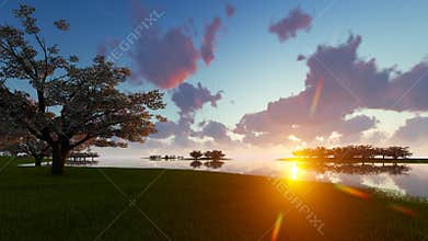 Sunrise Spring landscape with cherry blossom intro for your video