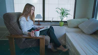 Woman Freelancer Has Video Call On Laptop With Client