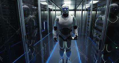 Humanoid robot waving to camera