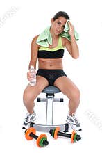 Beautiful Teen Girl Sitting On Workout Bench Over White
