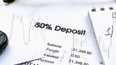Financial business invoice deposit with rate in the chart. Business composition.