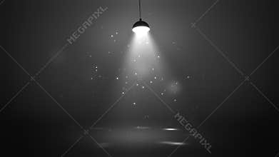 Stage with spot lighting single lamp, shining empty scene for show on the dark gray brutal background. Looped 4K motion