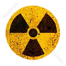 Nuclear Round yellow black radioactive ionizing radiation nuclear alert danger symbol rusty metal. Radiation nuclear energy symbol