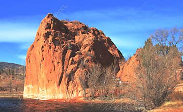 An unusual rock formation near the pond at Red Rock Canyon Open Space, Colorado