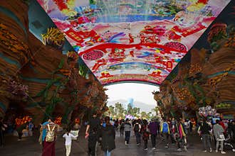Crowded travelers in Chimelong Ocean Kingdom, Zhuhai, China
