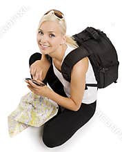 Blond tourist with gps
