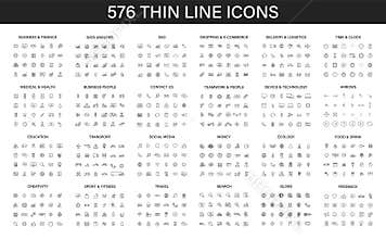 Big collection of 576 thin line icon. Web icons. Business, finance, seo, shopping, logistics, medical, health, people, teamwork,