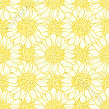 Abstract sunflowers flowers seamless pattern in yellow and white colors