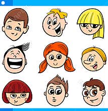 Children or teens cartoon characters set