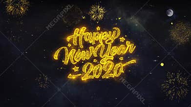Happy New Year 2020 Text Wishes Reveal From Firework Particles Greeting card.