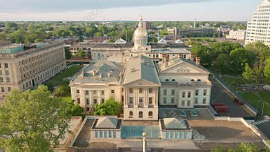 Drone footage of capitol building in Trenton, New Jersey