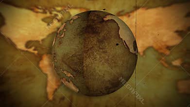 The retro globe rotates in a loop