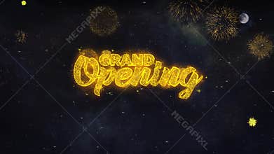 Grand Opening Text Wishes Reveal From Firework Particles Greeting card.