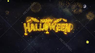 Happy Halloween Text Wishes Reveal From Firework Particles Greeting card.