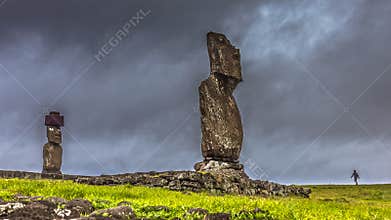 Impending Storm approaching Easter Island while a child is out playing