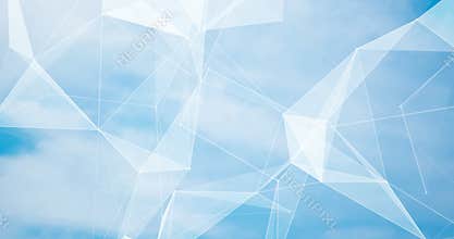 Abstract blurred background blue sky with white clouds in sunlight and geometric poligons texture