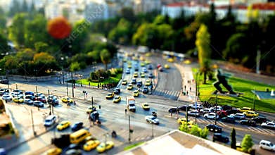Tilt shift time lapse video of an intersection in central Athens, during rush hour