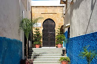 Famous blue and white streets of Kasbah Rabat, Morocco