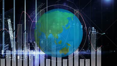 Digital earth globe against a night city view with data apparition