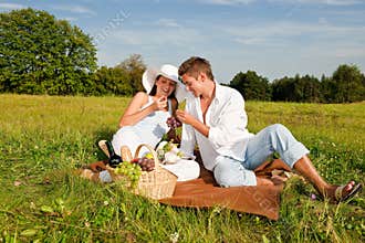 Summer picnic - Happy couple in meadow