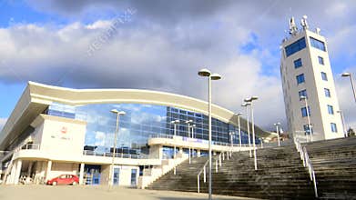 Time lapse sports hall outside