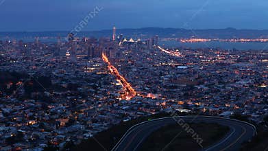 Night timelapse of San Francisco, California skyline 4K