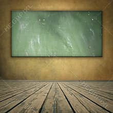 Classroom style grungy room with blackboard