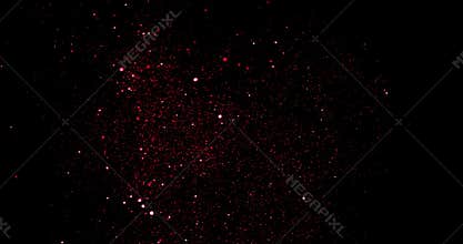 Christmas red gradient sparkle glitter explosion dust particles on black background with bokeh flowing movement, holiday