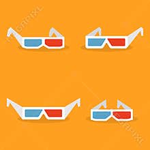 Set of paper 3d glasses in flat style, vector illustration.