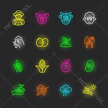 Agriculture neon icon set
