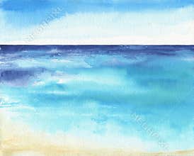 Ocean watercolor hand painting illustration.