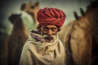 Old Rajasthani man with turban.Festival-Pushkar