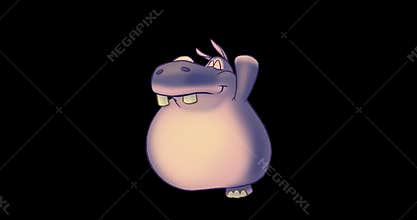 Cartoon chubby hippopotamus looping walk cycle with lighting
