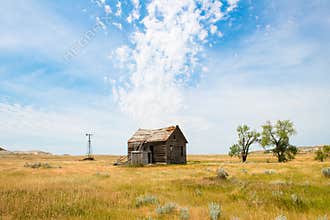 Old Prairie Cabin, Farm, Clouds
