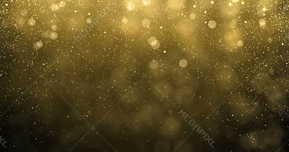 Abstract gold particles of golden glitter falling down with bright bokeh shine effect. Shimmering and glittering golden light glow