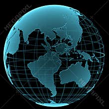 Blue shining transparent earth globe