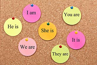 Learning English Grammar on cork board