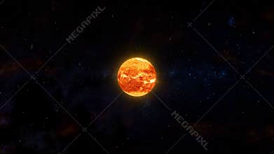 Sci-Fi Outer Space Flight Near Red Star, Gas Planets, Asteroids And Nebulas