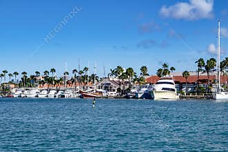 Marina of Aruba seen from seaside