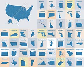 Outline map of the United States of America. States of the USA.
