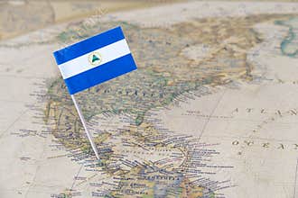 Nicaragua flag pin on world map