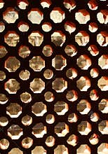 Aged window jali made from calcium carbonate composition.