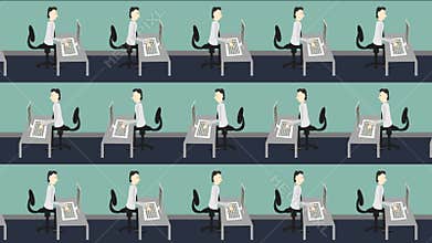 Conveyor Belt of Employees Typing on Computers Fast