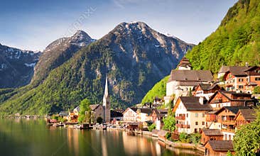 Mountain landscape in Austria Alp with lake, Hallstatt
